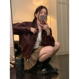 Черная полиуретановая ретро куртка, в американском стиле, осенняя