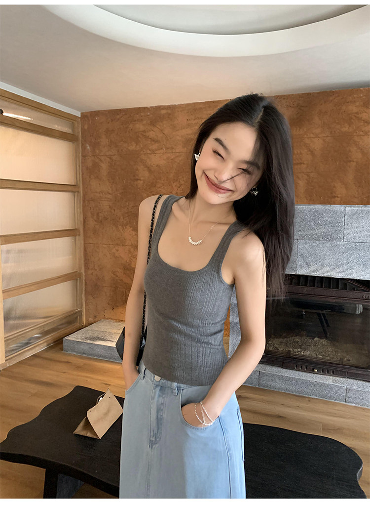 Топы/майки pusumede法式气质方领吊带背心女夏季遮副乳修身显瘦坎肩无袖上衣