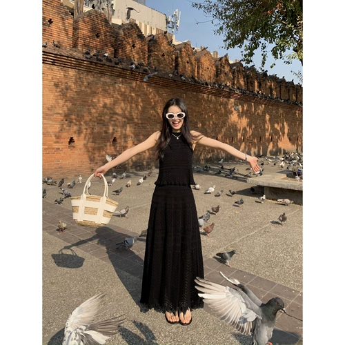 Трикотажная майка топ, комплект, длинная юбка