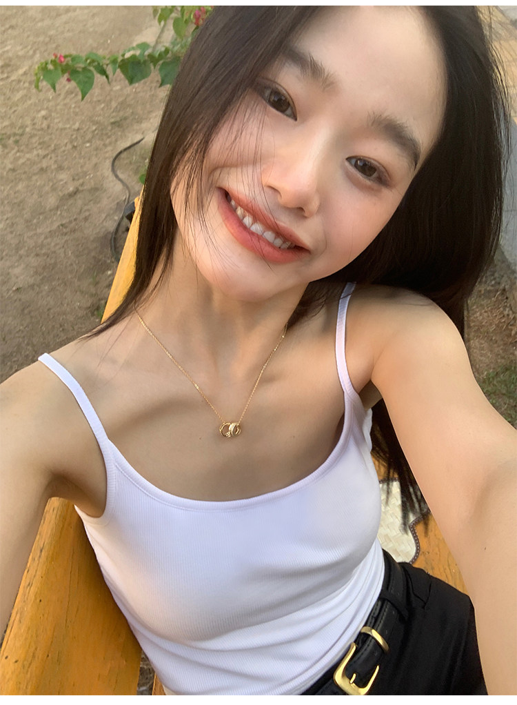 Топы/майки pusumede 白色针织吊带小背心女带胸垫外穿短款内搭美背无袖上衣
