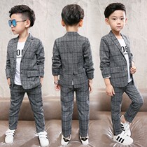 Childrens small suit suit 2021 New handsome boy Inlensey clothes for spring and autumn casual boy plaid gown