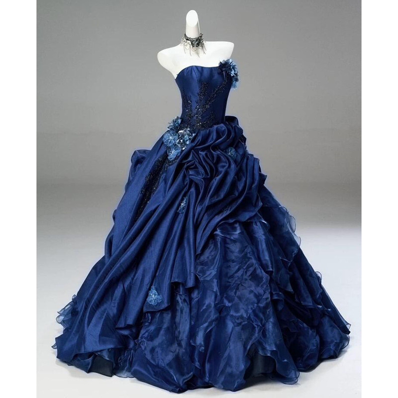 Blue Coming-Of-Age Ceremony Dress, High-End Luxury Niche Graduation Party Birthday Princess Dress, Forest-Style Heavy-Duty Craftsmanship Solo Performance Dress