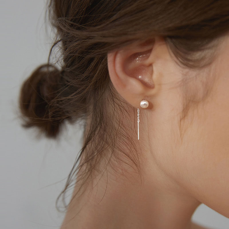 Freshwater Pearl Ear Line female pure silver 2022 new tide of mood earrings long stream Su earrings summer tide