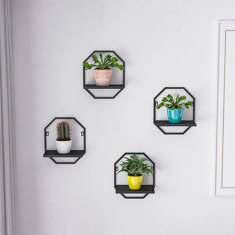 Non-Punched Wall Shelf Flower Basin Rack Wall-mounted Net Red Living Room Multimeat Iron Art Deco shelf Nordic Balcony Flower Shelf