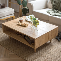 Solid wood coffee table Small apartment living room low ash wood wood color dovetail mortise and tenon designer furniture storage square