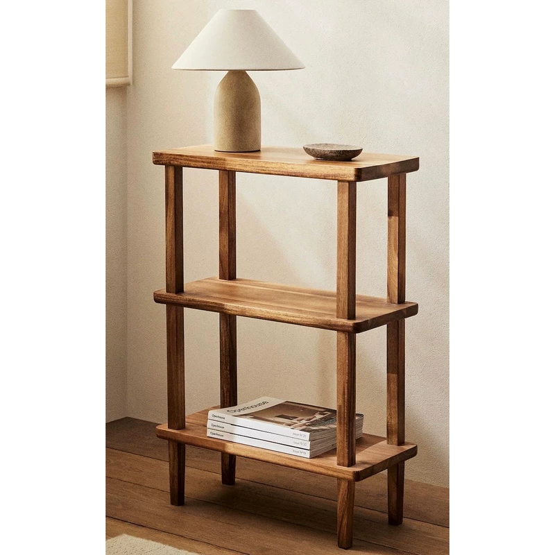 Purchase solid wood three-layer storage rack multi-layer floor-standing acacia wood storage rack bookshelf display cabinet