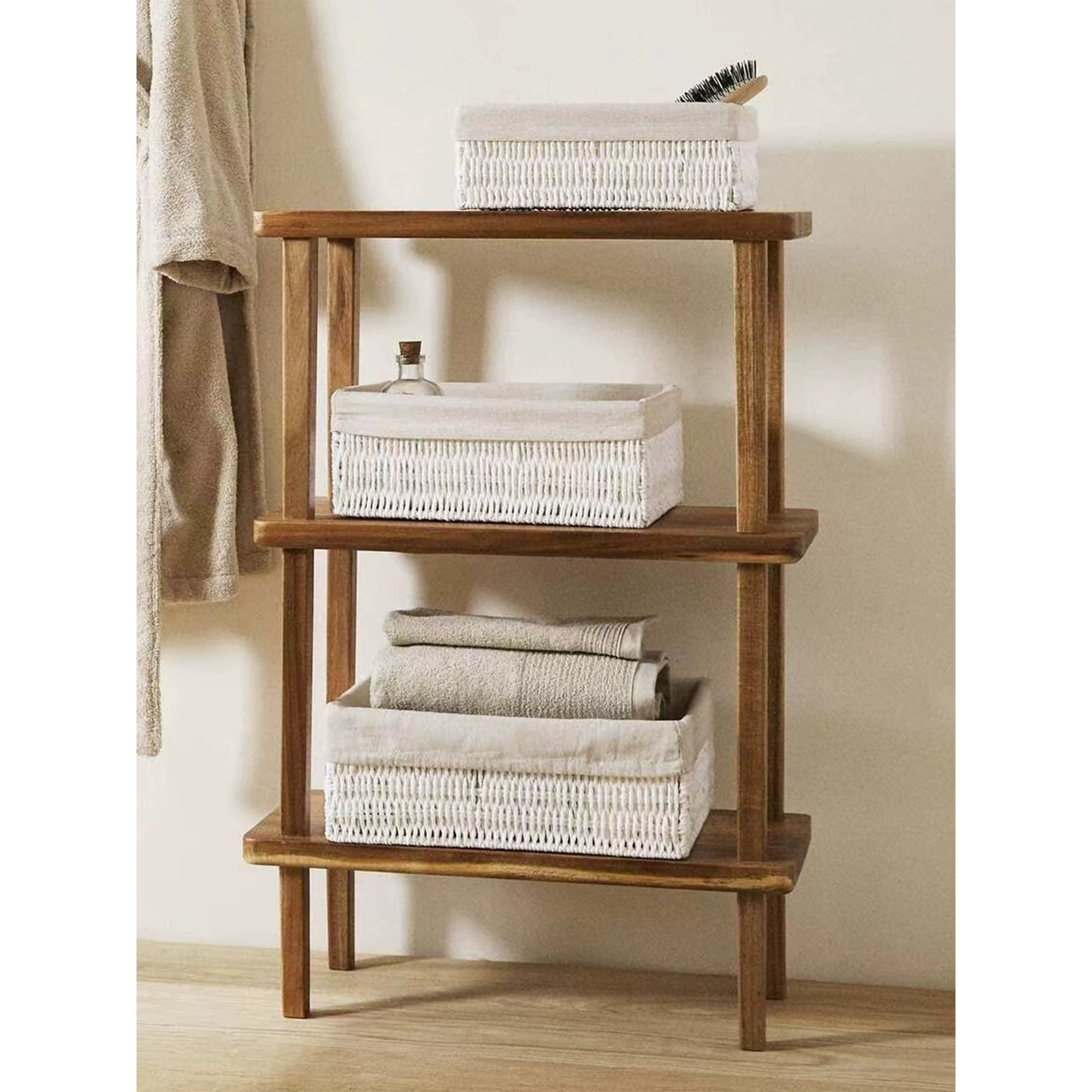 Purchase solid wood three-layer storage rack multi-layer floor-standing acacia wood storage rack bookshelf display cabinet