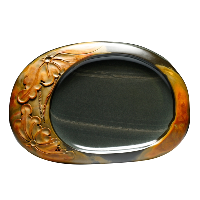 ◆歙州硯◆荷葉蛙田螺彫琢◆唐木塗箱入◆ ◇歙州硯◇荷葉蛙田螺彫琢◇唐木塗箱入◇