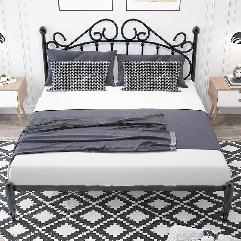 Iron art iron frame bed rental house dormitory iron bed frame single double 1 5 meters modern minimalist net red thickening reinforcement bed frame