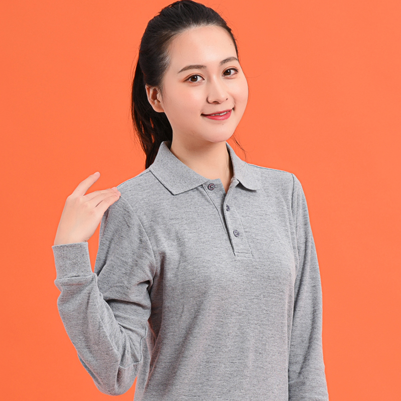 Collared T-Shirt Pure Cotton Men's and Women's Long-Sleeved T-Shirt Casual Lapel Sports Polo Shirt Large Size Gray Work Clothes