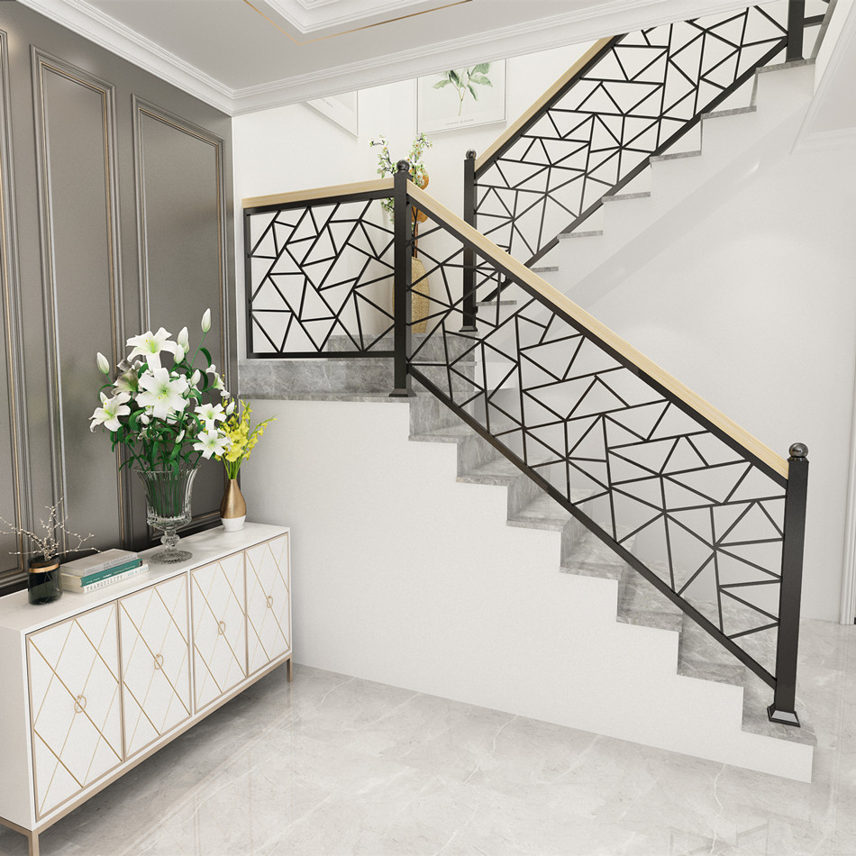 Iron staircase guardrail armrest European simple modern indoor balcony fence corridor solid wood railing attic