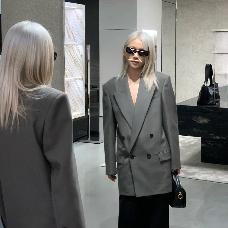 Park Chae Young's Same Style Notched Lapel Double-Breasted Straight Casual Blazer, Autumn Style, Elegant and Versatile Professional Suit Jacket