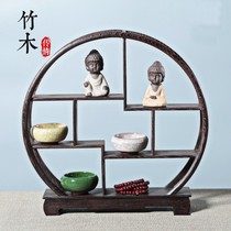 Chicken Wings Wood Small Bogu Frame Solid Wood Chinese Style Multi-Treasure Cabinet Round Shelf Tea Set Decorations Hem Display Cabinet