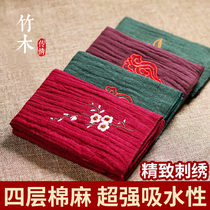 Bamboo Wood Spread Love Tea Towels Cotton Linen Water Absorbent Day Style Upscale Tea Towel Zen embroidery Gongfu Tea Four Thickened Tea Cloth