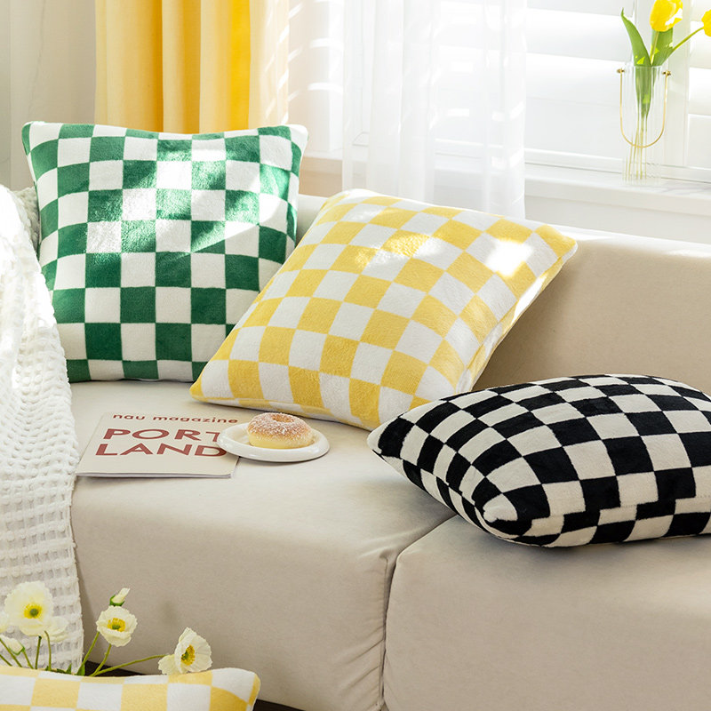 Pillow ins wind checkerboard plush Nordic sofa living room waist back cover office nap bedside cushion custom