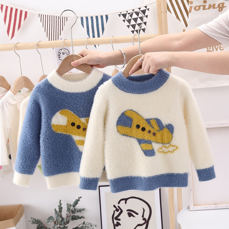 Baby Boy Mink Fleece Jumper Pull-over Plus Plus Thick Winter New Boy Baby Kids Knit Shirt Foreign