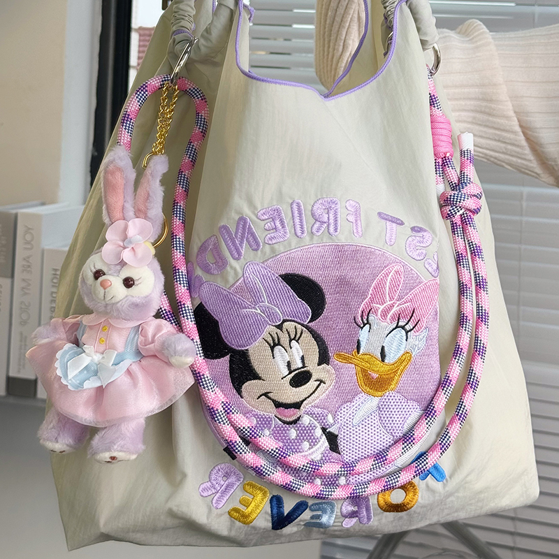 Disney Official Authentic Embroidered Minnie and Daisy Eco-Friendly Canvas Bag Women's Shopping Bag Shoulder Bag
