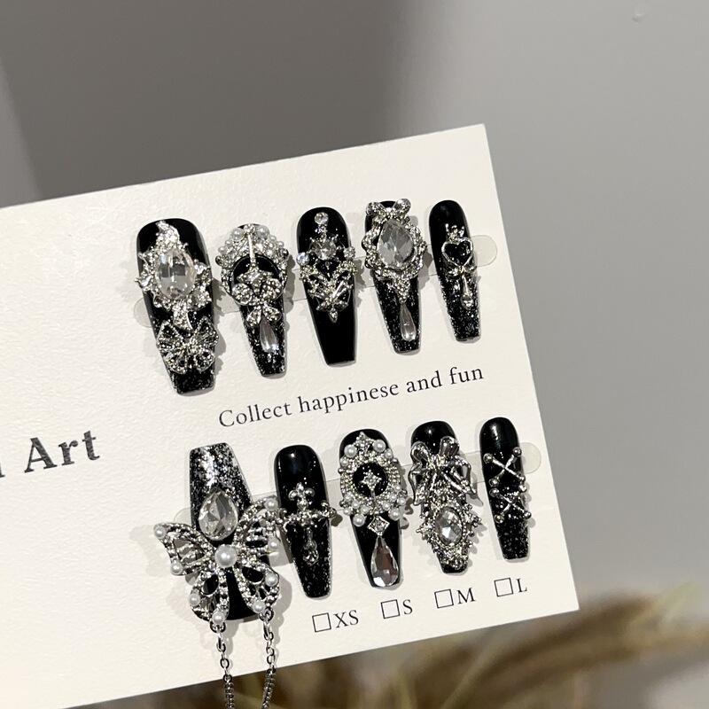 Fragrant Nail Cool Black Heavy-Duty Cross High-End Rhinestone Nail Art Butterfly Tassel Full Rhinestone Press-On Nails Fragrant Nail Cool Black Heavy-Duty Cross High-End Rhinestone Nail Art Butterfly Tassel Full Rhinestone Press-On Nails