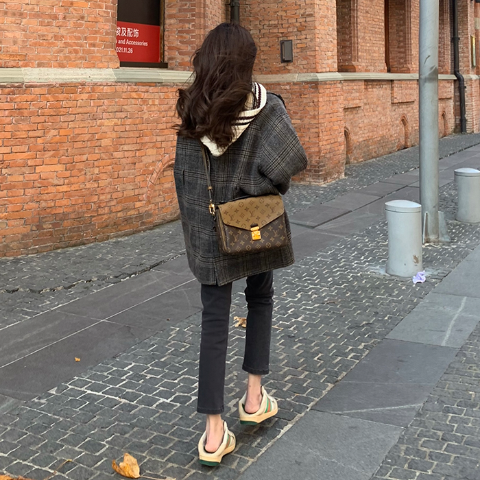 COOLLINE Lin Zixi Holy Riman coat small checkered wool double -sided short coat