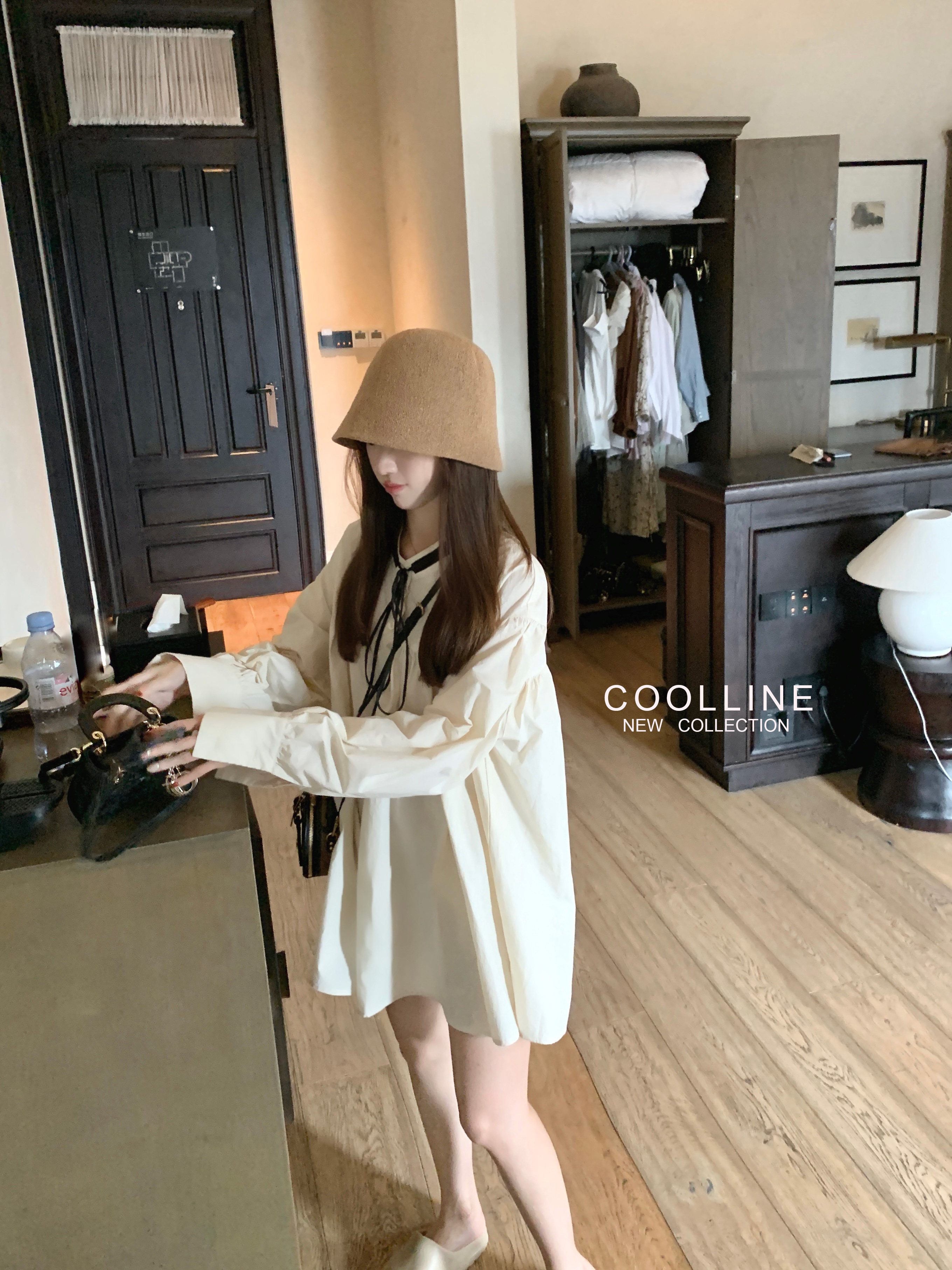 COOLLINE Lin Zixi's milk fragrant holiday small sub-day department cute shirt doll skirt full cotton one-piece dress-Taobao