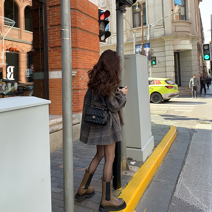 COOLLINE Lin Zixi Holy Riman coat small checkered wool double -sided short coat