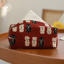 Autumn send Japanese-style fabric tissue box simple bedroom household tissue paper box cartoon lucky cat tissue bag