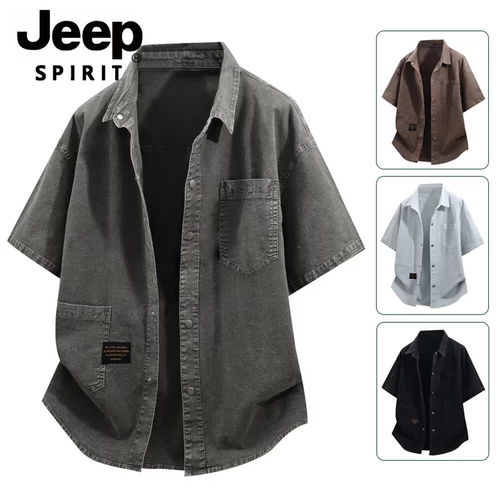 JEEP SPIRIT Джип, ретро джинсовая юбка, летняя рубашка для отдыха, в американском стиле, короткий рукав, большой размер