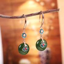 Zodiac year s925 silver plated rose gold Hetian jasper burnt blue lotus simple fashion womens earrings gift