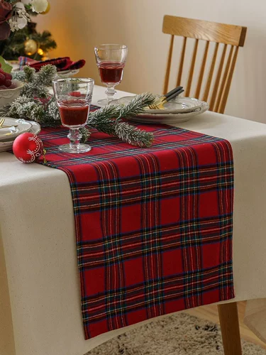 Рождественский красный и зеленый настольный флаг Новая китайская подушка для еды Рождественская прямоугольная ткань Семейная декоративные принадлежности сетка в северном стиле