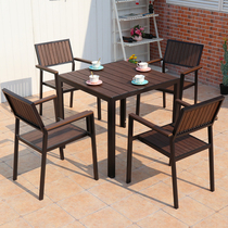 Outdoor table and chair outdoor patio table and chair waterproof sunscreen outdoor cast aluminum anticorrosive wood table and chair Villa plastic wood table chair