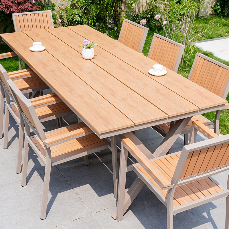 Outdoor Plastic Wood Tables and Chairs for Courtyard Villas, Gardens, Balconies, Waterproof and Sun-Resistant, Leisure Terrace Cafes, Outdoor Dining Tables and Chairs Outdoor Plastic Wood Tables and Chairs for Courtyard Villas, Gardens, Balconies, Waterproof and Sun-Resistant, Leisure Terrace Cafes, Outdoor Dining Tables and Chairs