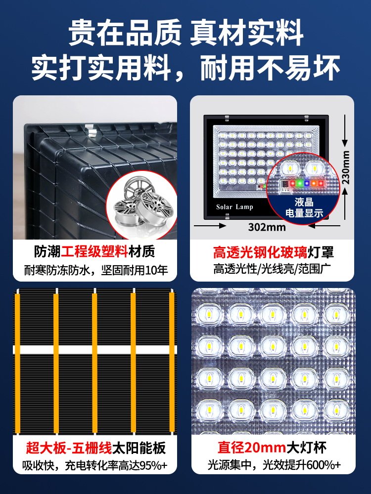 New Solar Light Outdoor Lighting Garden Light Super Bright High Power 1000W Waterproof Indoor and Outdoor Led Street Light