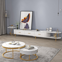 Nordic marble small apartment living room coffee table TV cabinet combination Simple modern light luxury floor cabinet Minimalist retractable