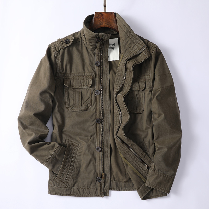 American Retro Washed Cotton Work Jacket Men's Long-Sleeved Casual Top Stand Collar Large Size Pocket Wear-Resistant Jacket American Retro Washed Cotton Work Jacket Men's Long-Sleeved Casual Top Stand Collar Large Size Pocket Wear-Resistant Jacket