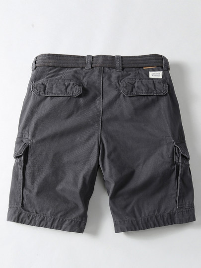 European and American retro heavyweight wear-resistant men's cargo shorts five-quarter pants waistband pocket white black casual pants loose