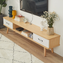 Solid wood TV cabinet tea table combination minimalist modern living room bedroom Nordic ground cabinet economy type small family
