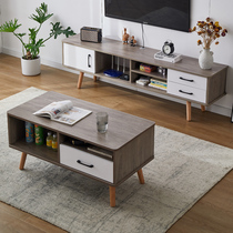 TV Cabinet Tea Table Combined Solid Wood Minima Modern Improvised Cabinet Floor Living Room Small Family Type Wall Cabinet Economy