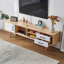 Solid wood floor TV cabinet tea table combined double layer minimalist modern light lavish small family type economical living-room bedroom