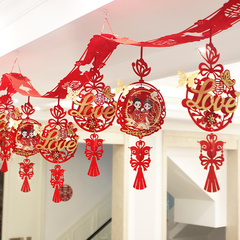 Wedding Festive with Flowers Hanging Curtains Wedding house Placement suit Supplies Men's party Wedding Pendant New Room Living-room Decoration Hanging