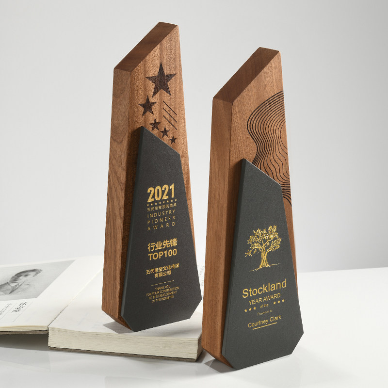 Creative Marble Trophy Medal Customized to make solid wood Excellent staff Annual Meeting Lettering Personality Wooden Pendulum