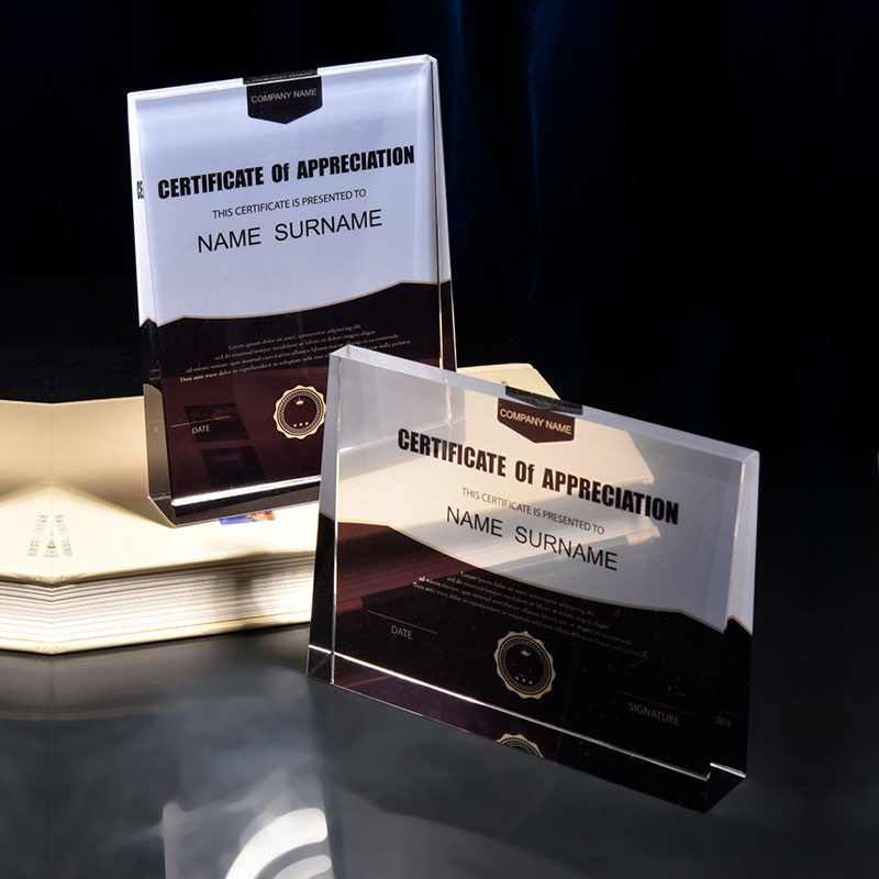 Crystal medal to set up a certificate of authorization certificate in the carving printing crystal retirement trophy large