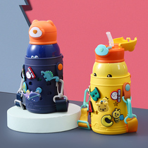Primary school childrens cup children insulated cup with straw dual-use anti-fall portable kettle Kindergarten male and female baby water glass