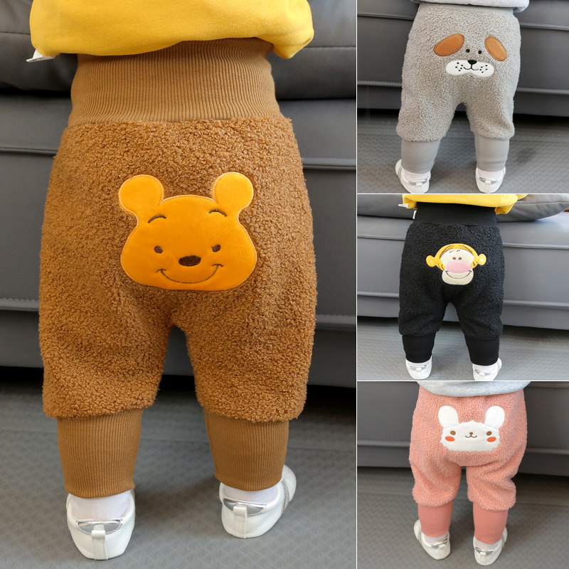 Baby gush pants autumn and winter foreign pie new integrated suede fart pants 6 months 8 baby High waist and belly protection big PP pants