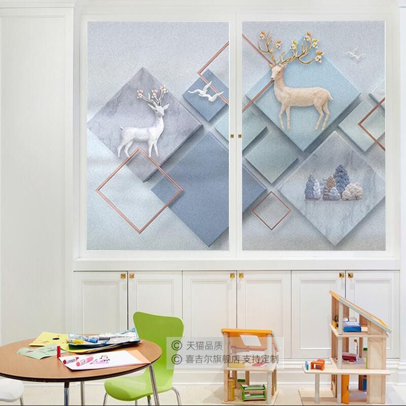 Nordic Geometric glass sticker Window anti-permeable film Household translucent opaque shading Elk window sticker window paper