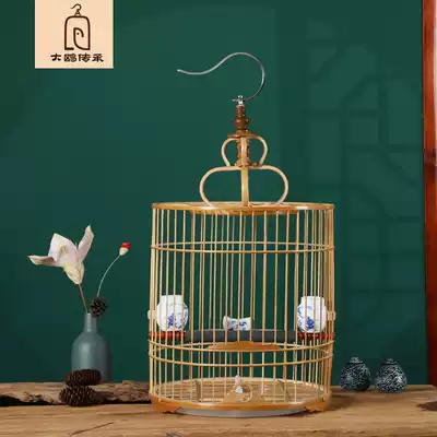 Bird cage bamboo handmade thrush bird bamboo polished bird cage accessories Daquan round cages boutique large with cages