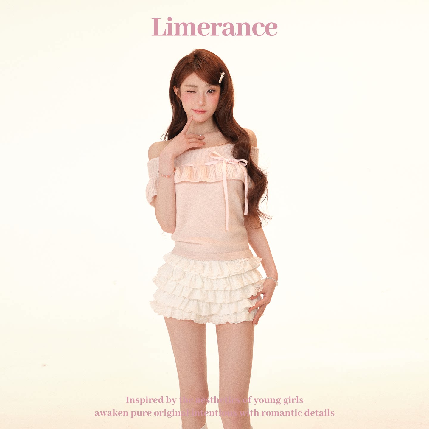 Limerance フリル オフショルダー ニット