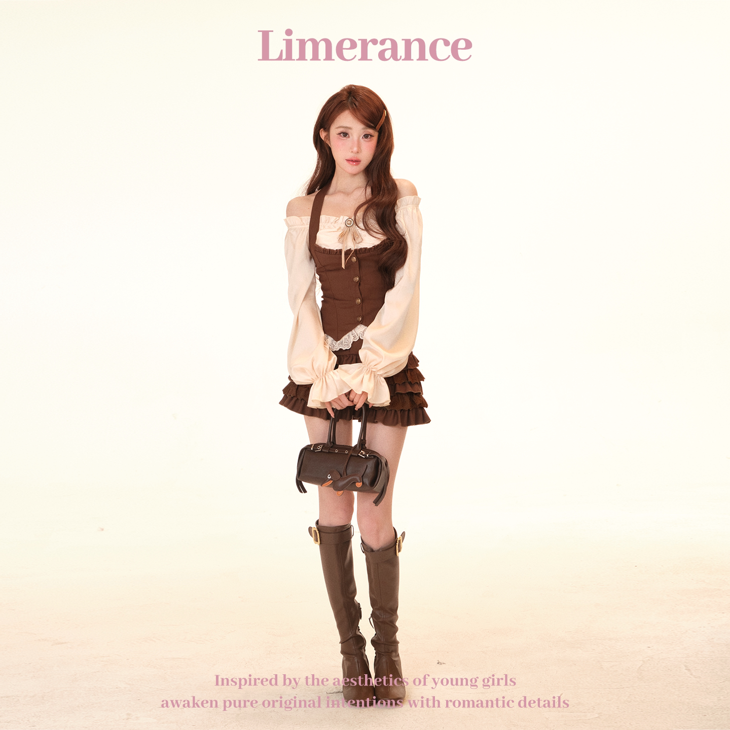Limerance リボン レース オフショルダー ティアード セットアップ