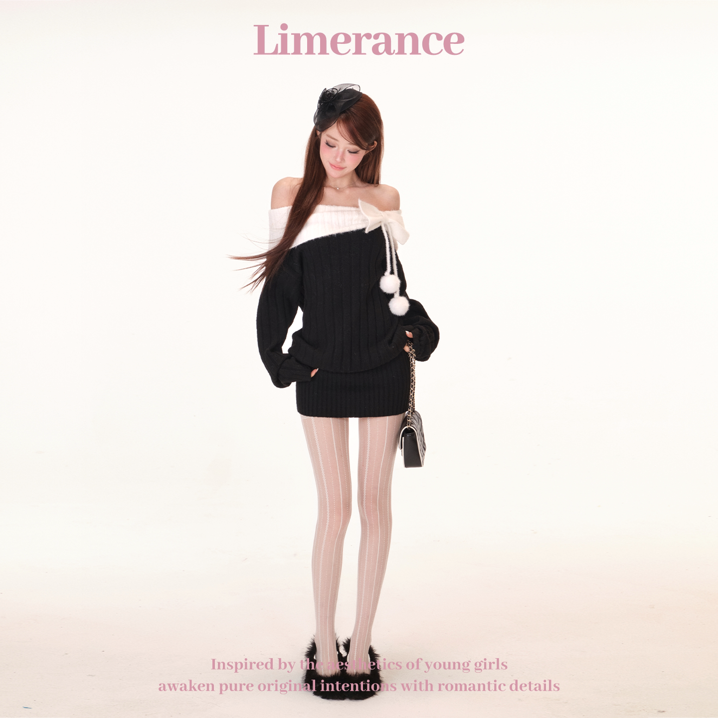 Limerance リボン オフショルダー ニットワンピース