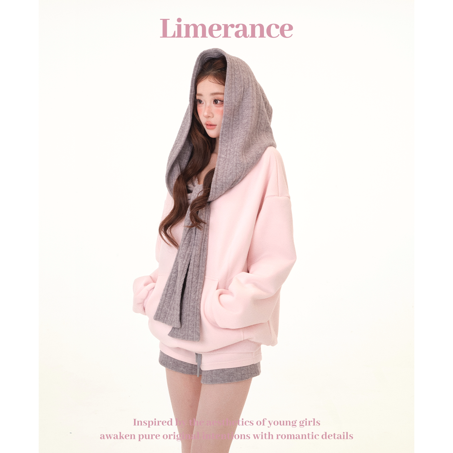 Limerance オフショルダー 配色 フード付き セットアップ