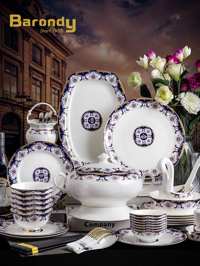 Barondy housewarming home European high grade bone china tableware Jingdezhen Bowl plate spoon dish saucer wedding gift set